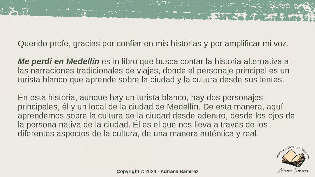 Teachers Guide Me perdí en Medellín - Guía del maestro Adriana Ramírez